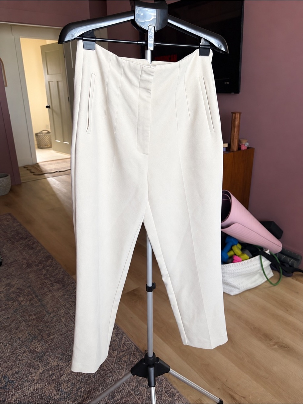 Zara Cream High-Waist Tailored Trousers